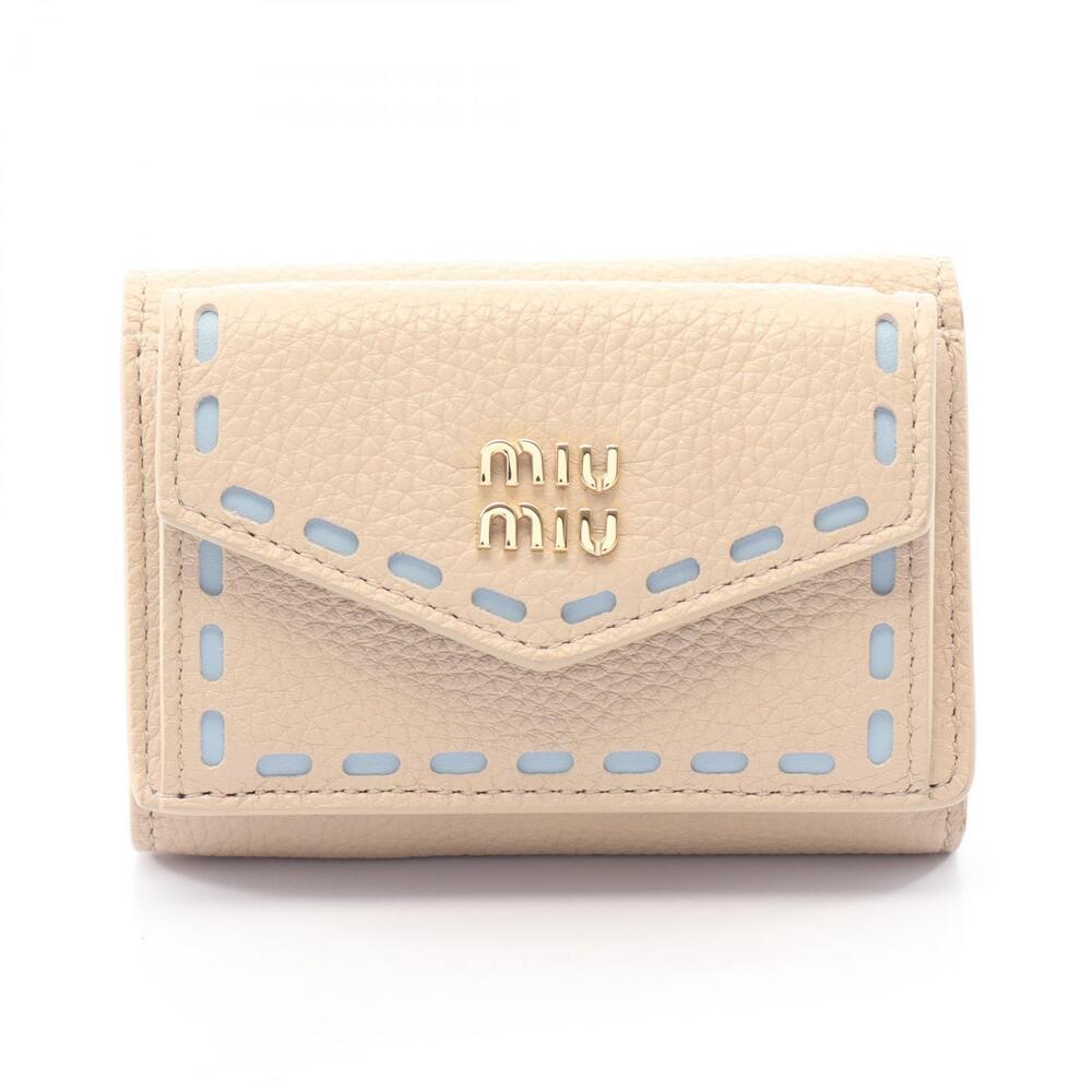 Miu Miu Vitello Phenix Soft Leather Trifold Wallet Blue Tan